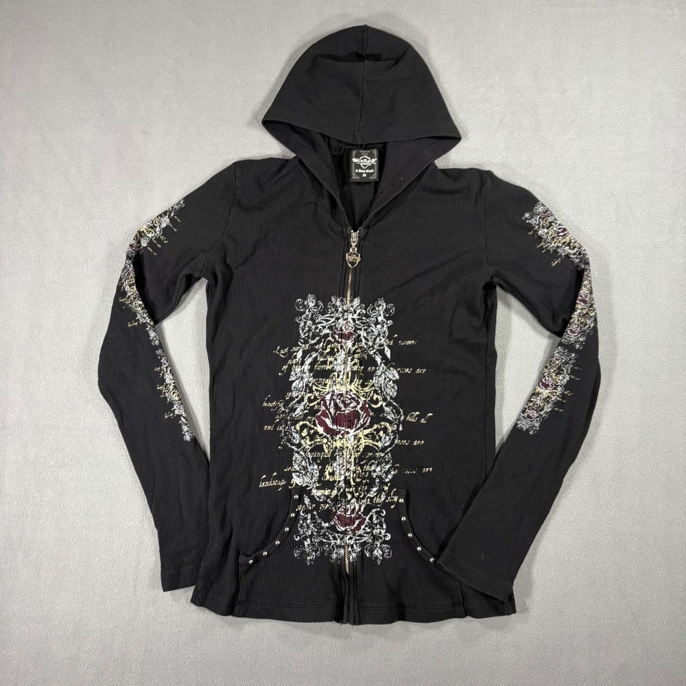 Sledge USA Zip Up Hoodie Women M Black Excellent Y2K Grunge Cyber Goth Studded